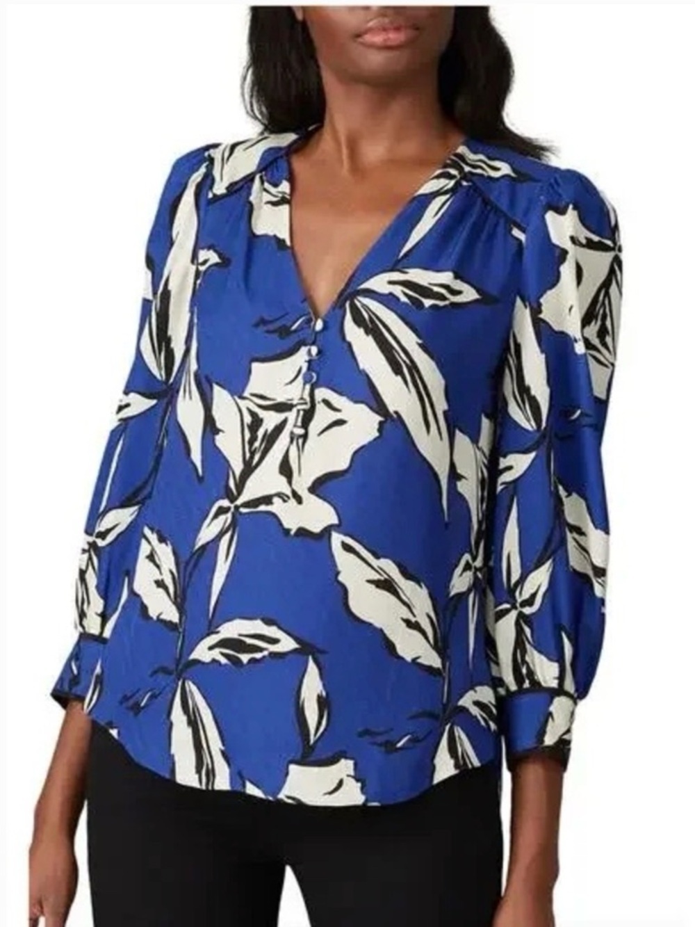 VERONICA BEARD Milan Floral Print Silk Blend Jacquard Blouse in Blue Size 6